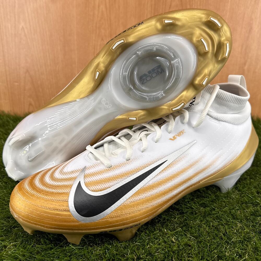 Nike Zoom Air Vapor Pro 1 White Metallic Gold Football Cleats FB3298-103 Sz 13